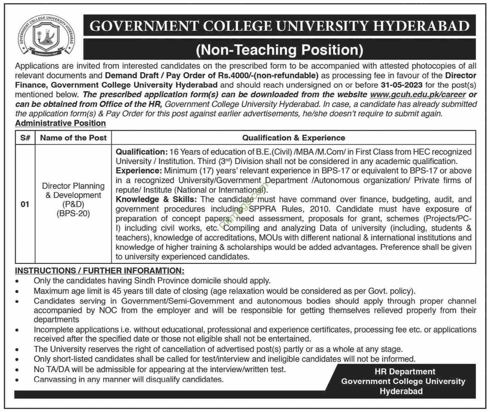 Government College University Gcu Hyderabad Jobs 2023 Jobs In Pakistan