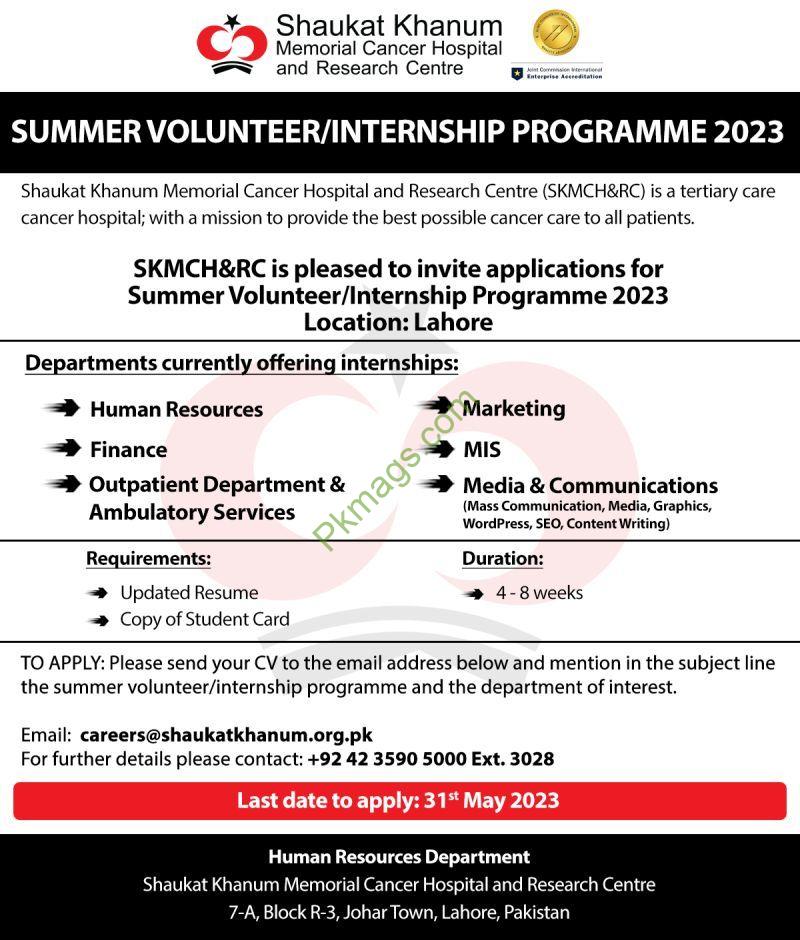 Shaukat Khanum Hospital Summer VolunteerInternship Programme 2023