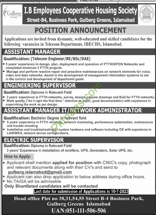 I.B Employees Cooperative Housing Society Islamabad Jobs 2023 – Jobs In ...