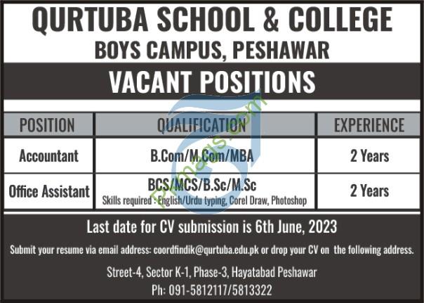 Qurtuba School & College Peshawar Jobs 2023 – Jobs In Pakistan